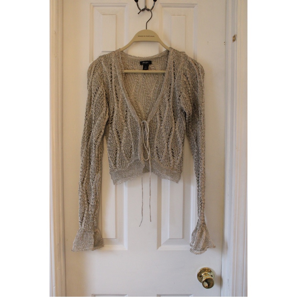 Silver cropped tie up cardigan from Nastygal. Size: medium